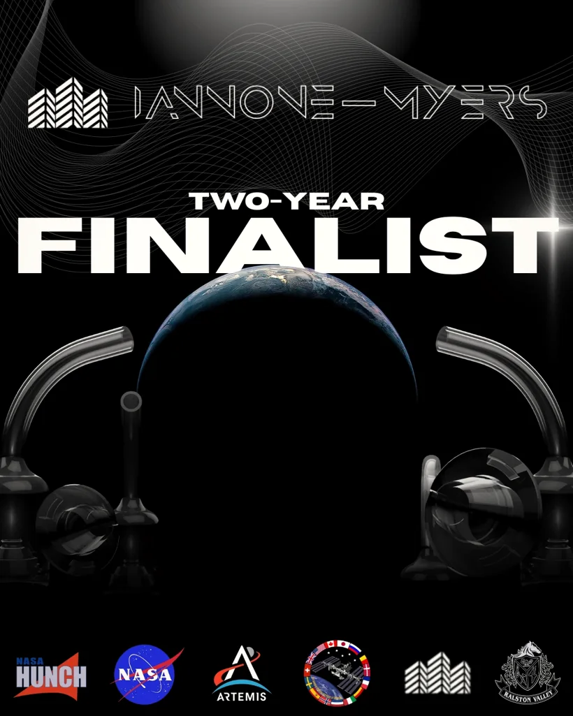 Iannone‑Myers two-year NASA HUNCH finalist graphic with the otoscope adapters and Earth